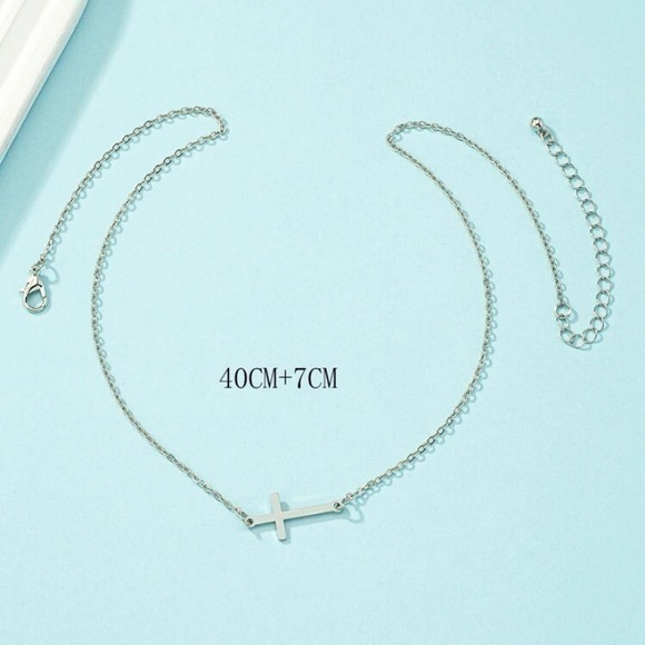 Silver Sideways Cross Choker Necklace - Picture 3 of 3